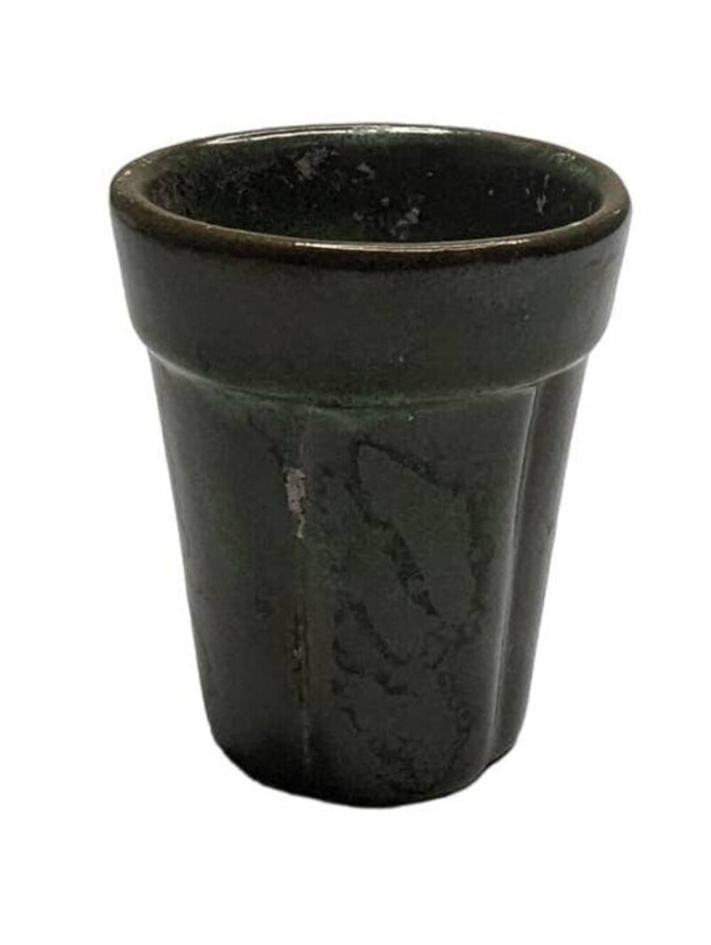 Vintage Mid Century Frankoma Pottery Dark Green 3" Tall Drinking Glass